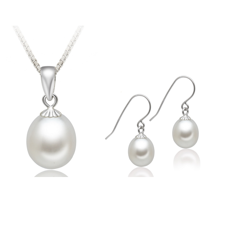 8-10mm Drop Pearl Pendant Necklace and matching Earrings